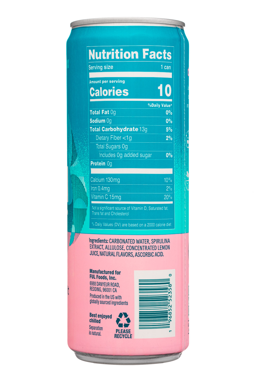 Spirulina Blu Water: BluWater-12oz-2024-Sparkling-PinkGrapefruit-Facts