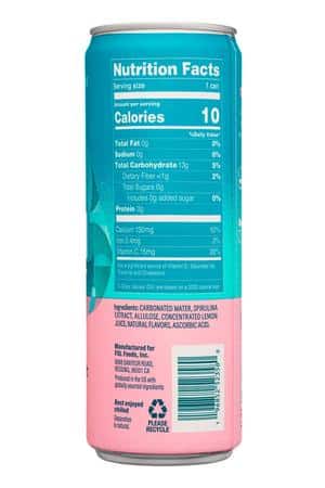 Spirulina Blu Water: BluWater-12oz-2024-Sparkling-PinkGrapefruit-Facts