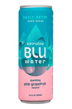 Spirulina Blu Water: BluWater-12oz-2024-Sparkling-PinkGrapefruit-Front