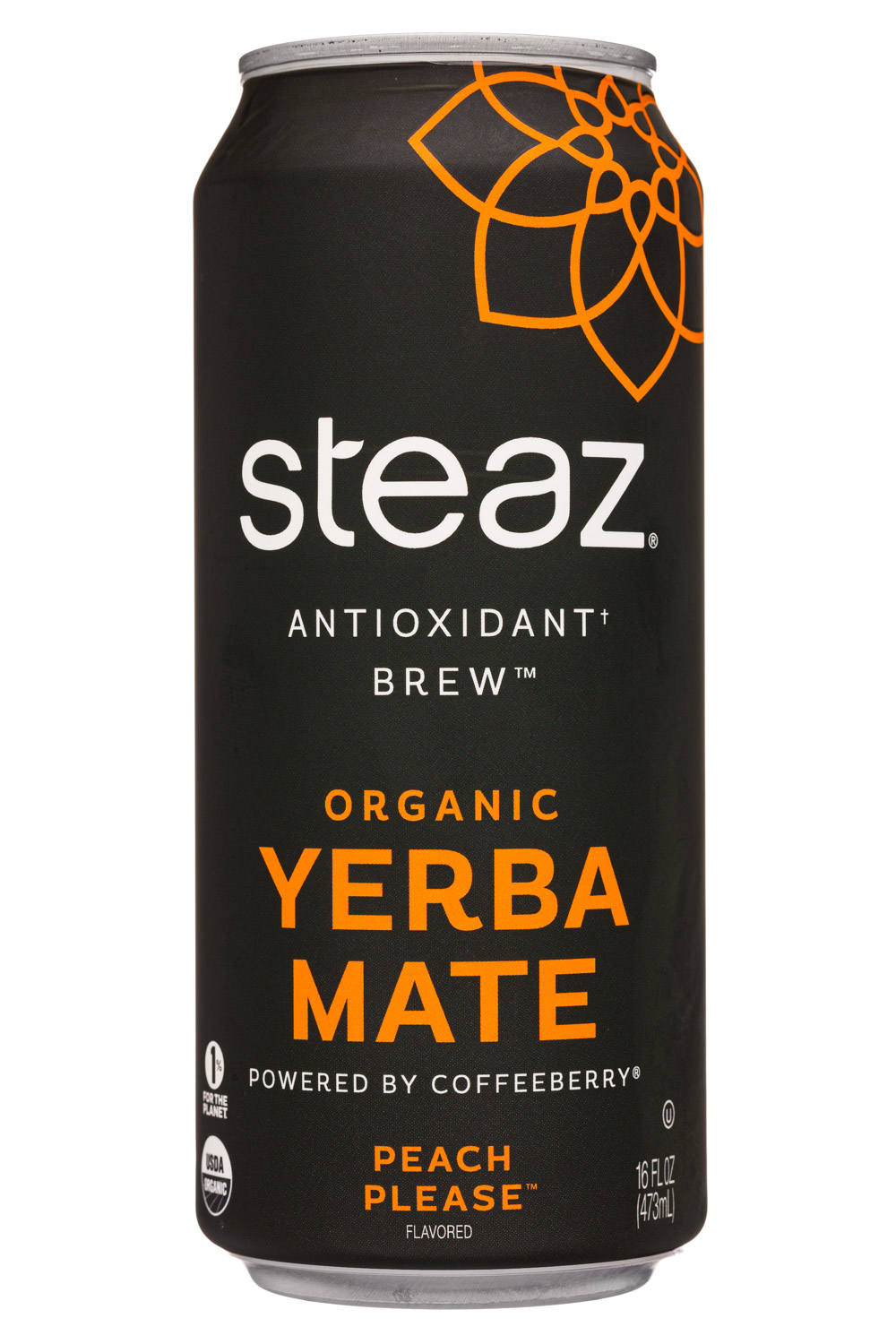 Steaz Antioxidant Brew: Steaz-16oz-2021-YerbaMate-PeachPlease-Front