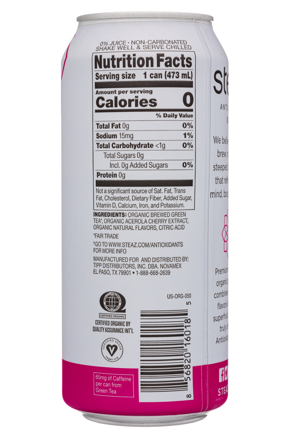Steaz Antioxidant Brew: Steaz-16oz-2021-GreenTea-Unsweetpassion-Facts