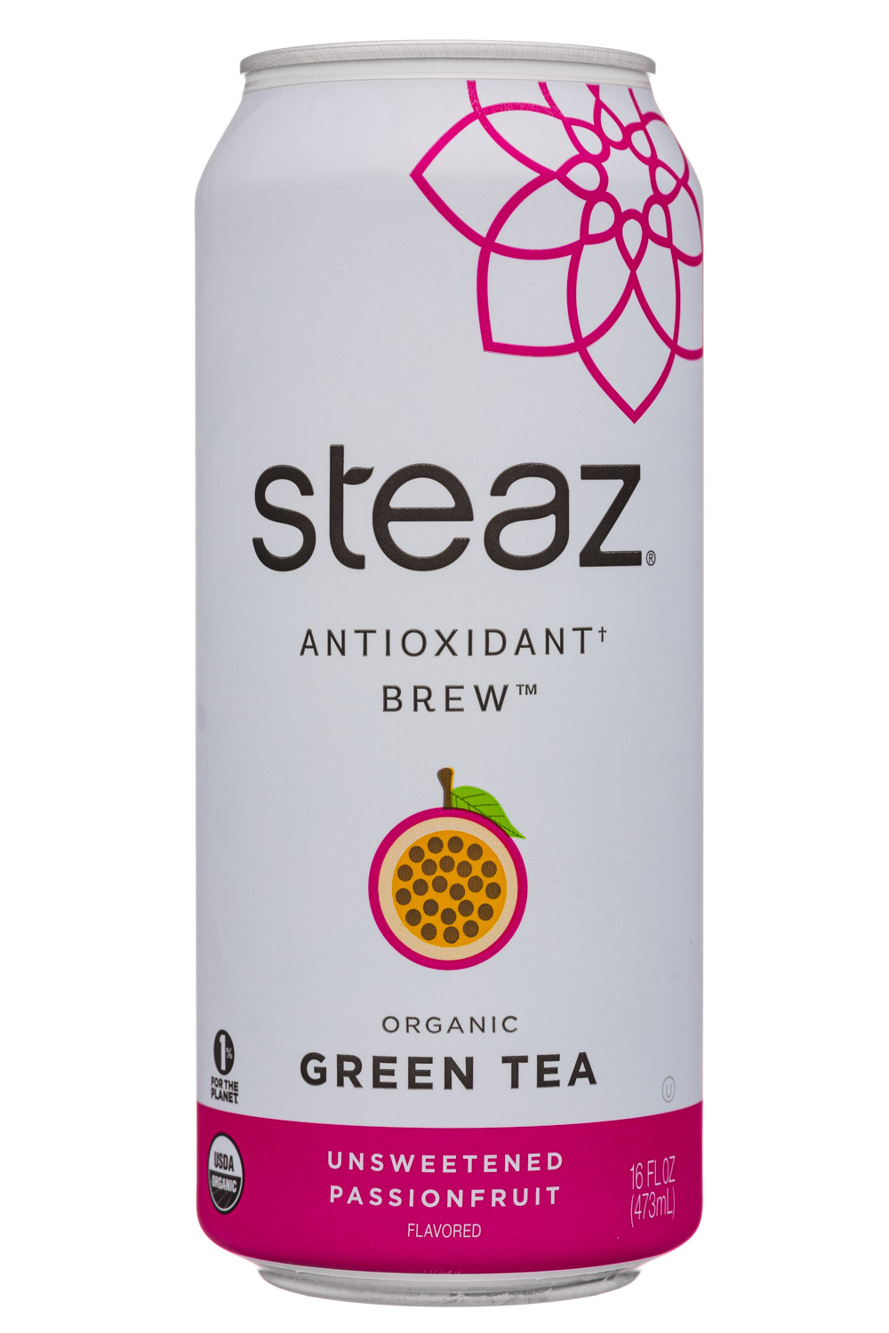 Steaz Antioxidant Brew: Steaz-16oz-2021-GreenTea-UnsweetPassion-Front