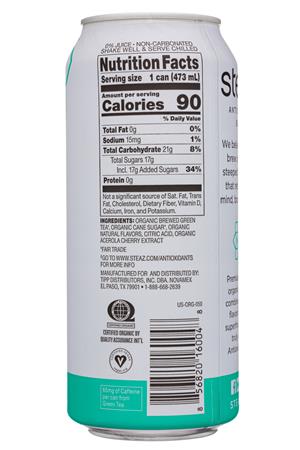 Steaz Antioxidant Brew: Steaz-16oz-2021-GreenTea-Mint-Facts