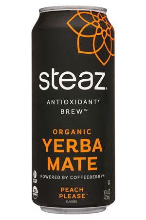 Steaz Antioxidant Brew: Steaz-16oz-2021-YerbaMate-PeachPlease-Front