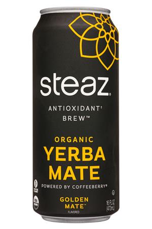 Steaz Antioxidant Brew: Steaz-16oz-2021-YerbaMate-GoldenMate-Front