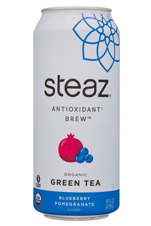 Steaz Antioxidant Brew: Steaz-16oz-2021-GreenTea-BluebPom-Front