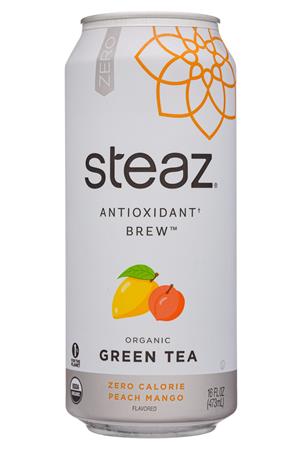 Steaz Antioxidant Brew: Steaz-16oz-2021-GreenTea-Zero-PeachMango-Front
