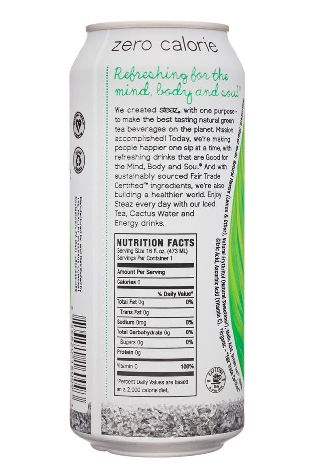 Steaz Organic Iced Teaz: Steaz-16oz-IcedGreenTea-HalfHalf-Facts