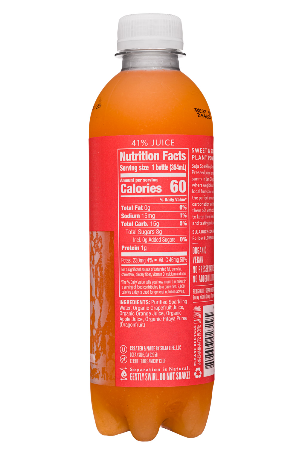 Suja Organic Elevated Nutrients: Suja-12oz-2020-SparklingJuice-GrapefruitCitrus-Facts