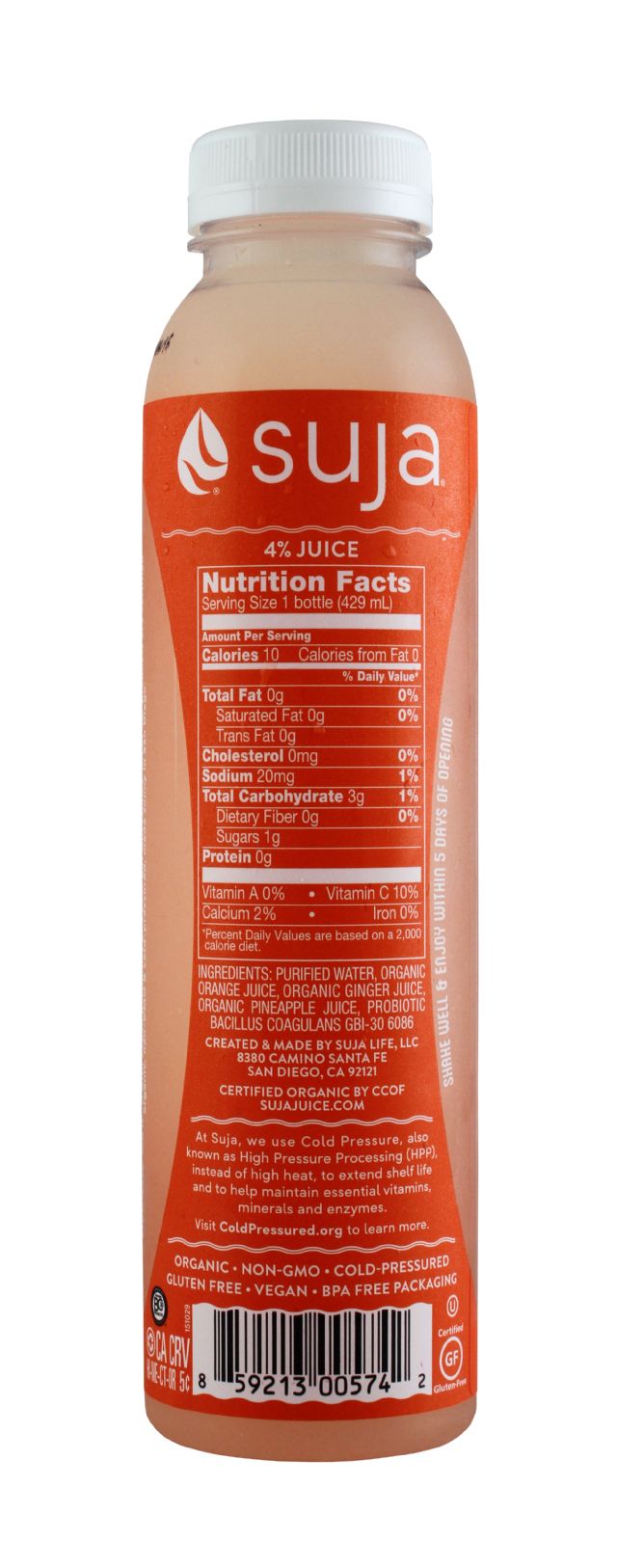 Suja Probiotic Water: Suja OrangGingPine Facts