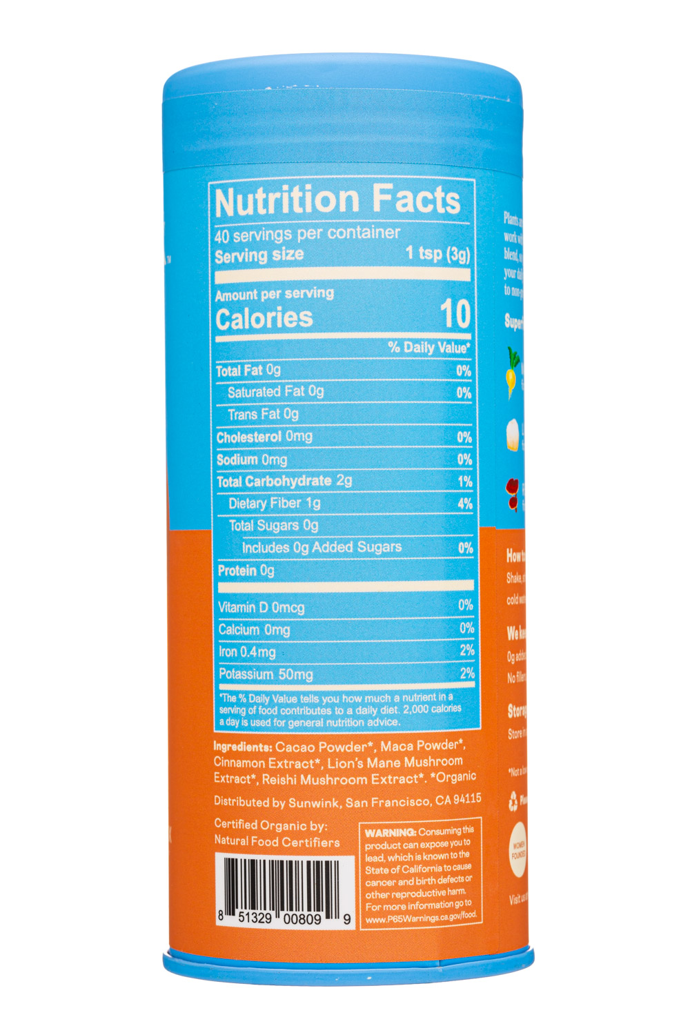 Sunwink: Sunwink-4oz-2023-SuperPowderMix-CacaoClarity-Facts