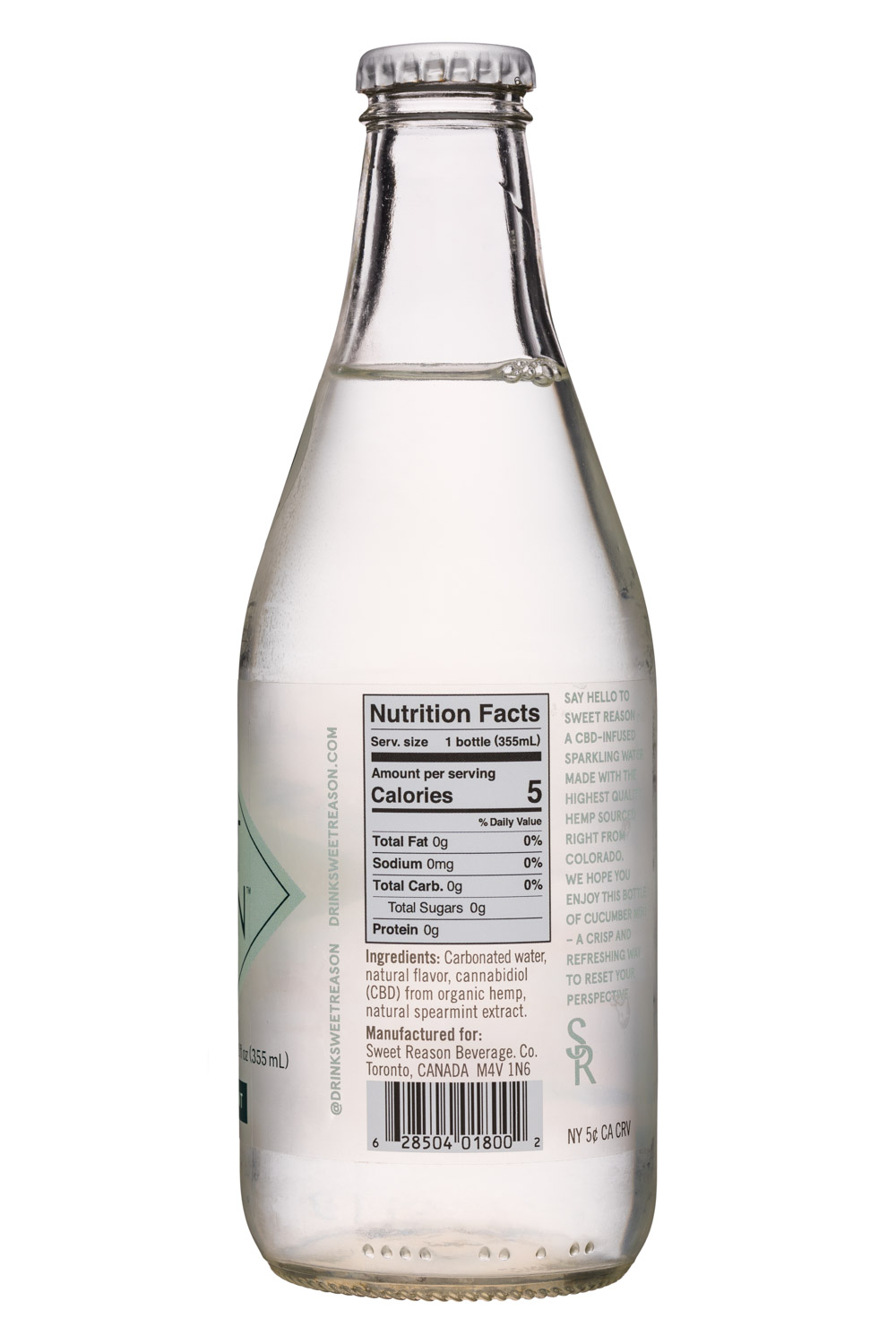 Sweet Reason: SweetReason-12oz-CBDSparklingWater-CucumberMint-Facts