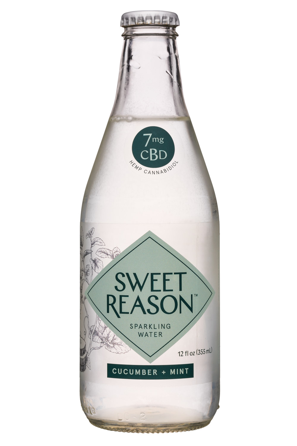 Sweet Reason: SweetReason-12oz-CBDSparklingWater-CucumberMint-Front