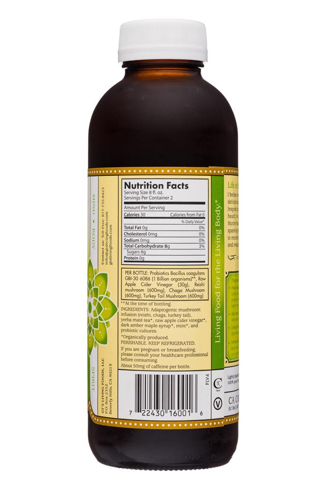 GT's Kombucha: Gts-16oz-AdaptogenicTea-MateMint-Facts