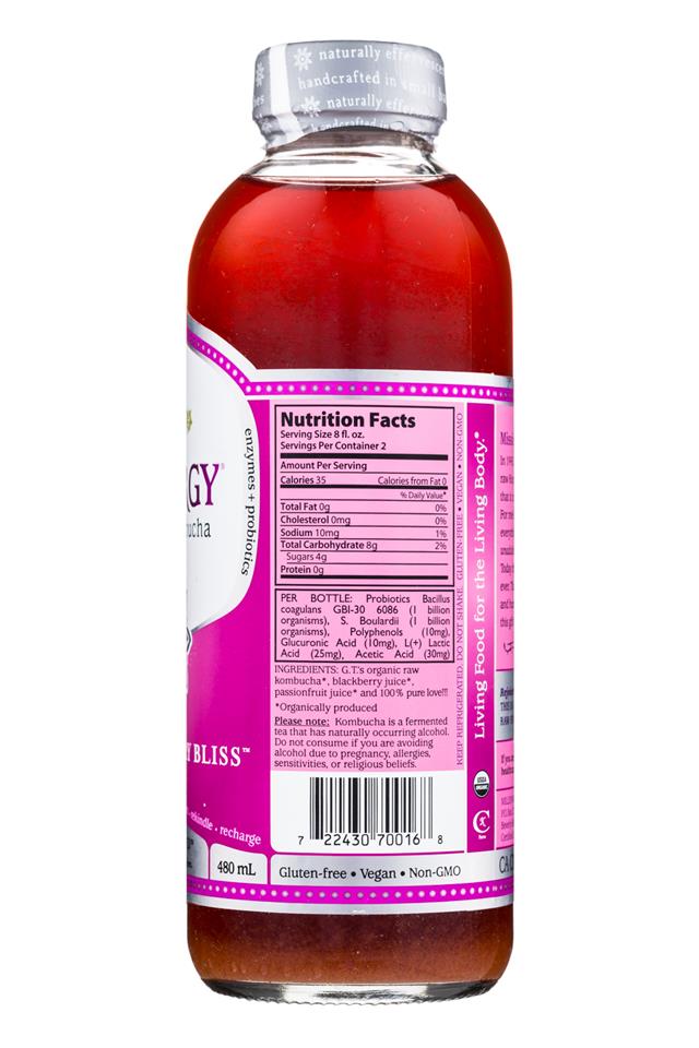 GT's Kombucha: GTs-Synergy-16oz-PassionberryBliss-Facts