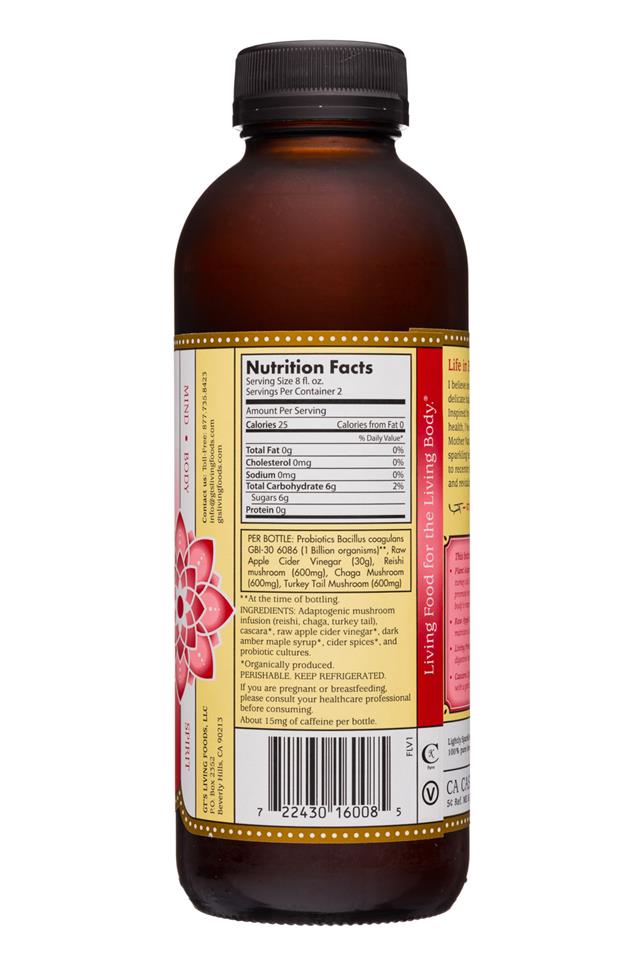 GT's Kombucha: Gts-16oz-AdaptogenicTea-CascaraSpice-Facts