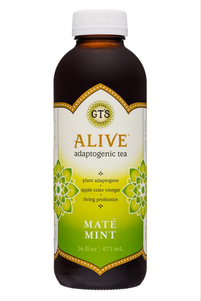 GT's Kombucha: Gts-16oz-AdaptogenicTea-MateMint-Front