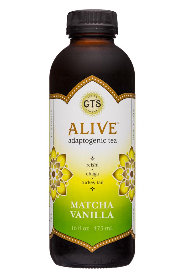 GT's Kombucha: Gts-16oz-AdaptogenicTea-MatchaVanilla-Front