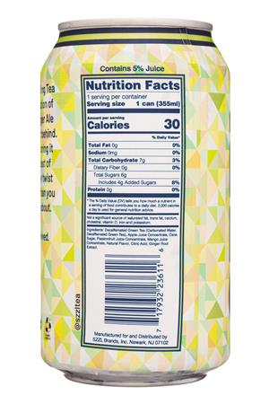 SZZL Sparkling Tea: SZZL-12oz-2021-DecafTea-GingerLimeade-Facts