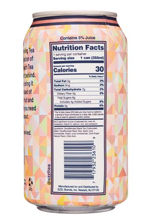 SZZL Sparkling Tea: SZZL-12oz-2021-DecafTea-PeachPerfect-Facts
