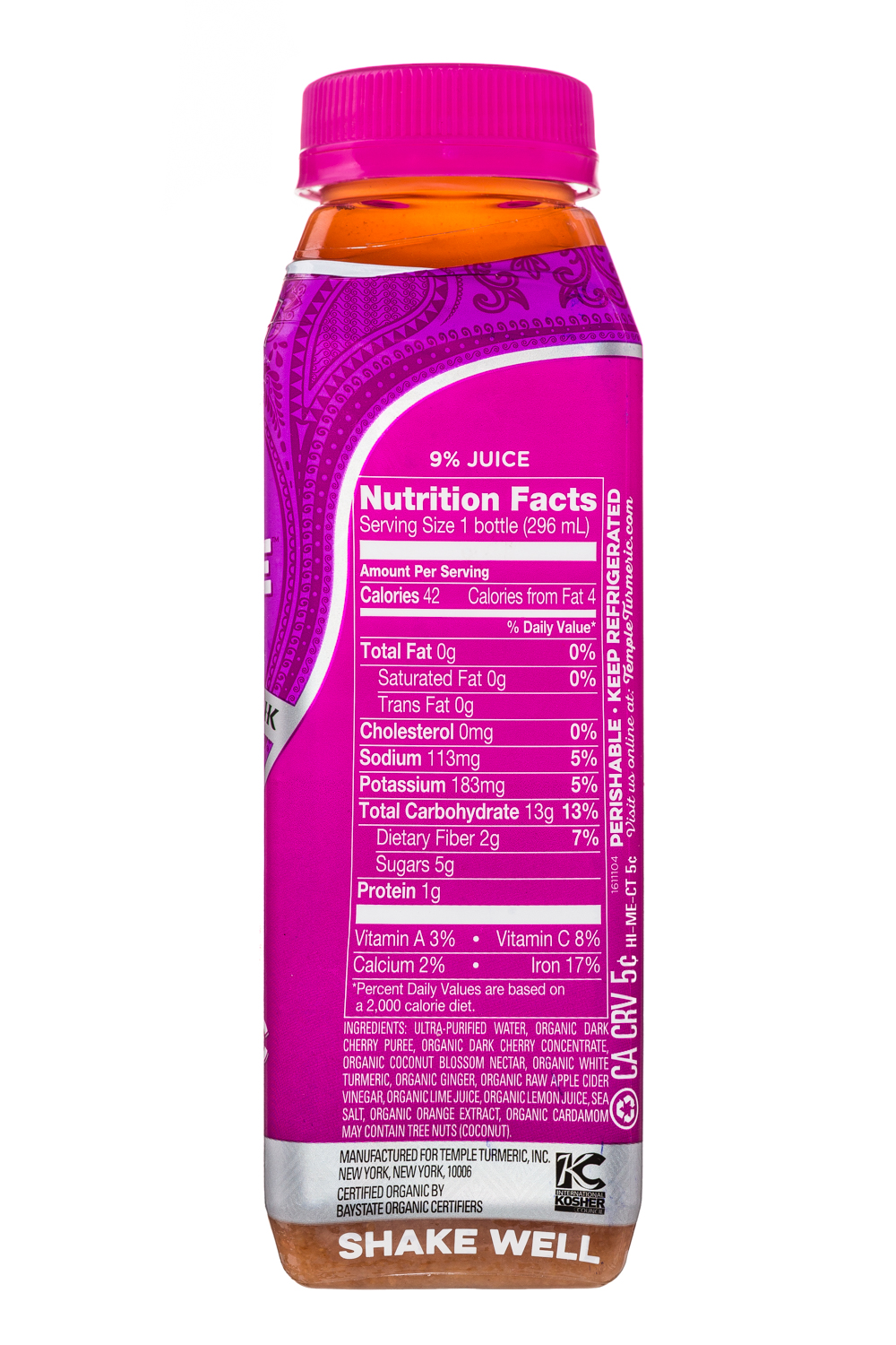 Temple Turmeric Raw Vinegar Drink: TempleTurmeric-10oz-RVD-WhiteTurmericDetox-Facts