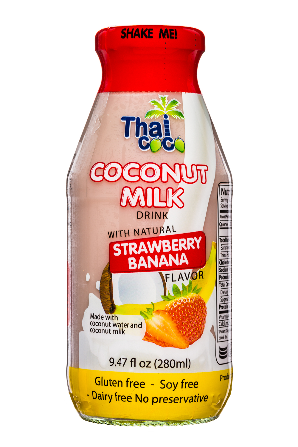 Thai Coco: ThaiCoco-CoconutMilk-9oz-StrawberryBanana-Front