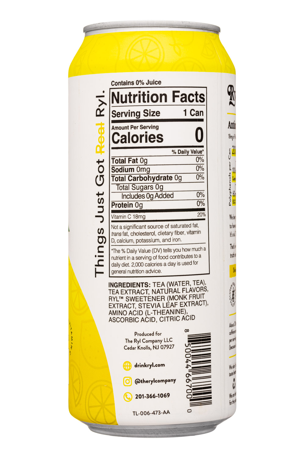 The Ryl Co. Tea: TheRylCo-16oz-2023-Tea-Lemon-Facts