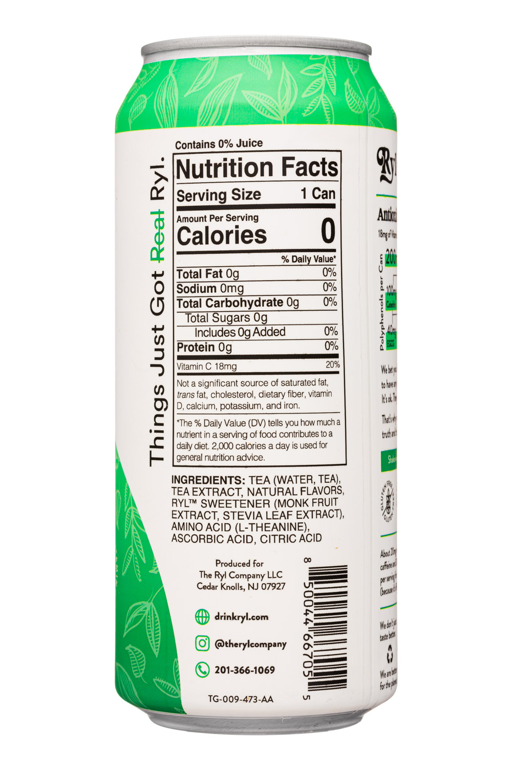 The Ryl Co. Tea: TheRylCo-16oz-2023-Tea-Green-Facts