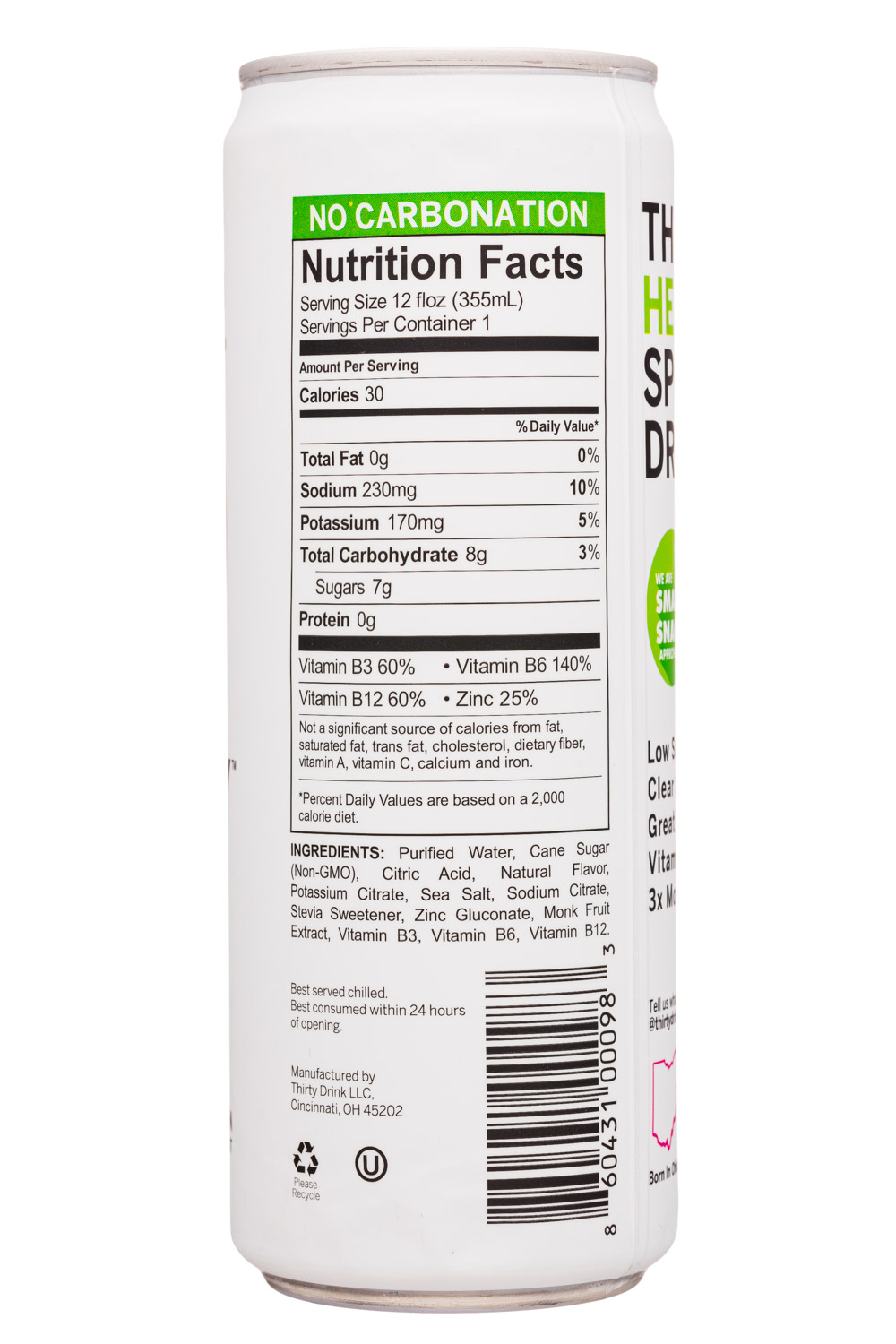 Thirty: Thirty-12oz-2020-SportsDrink-StrawbWater-Facts