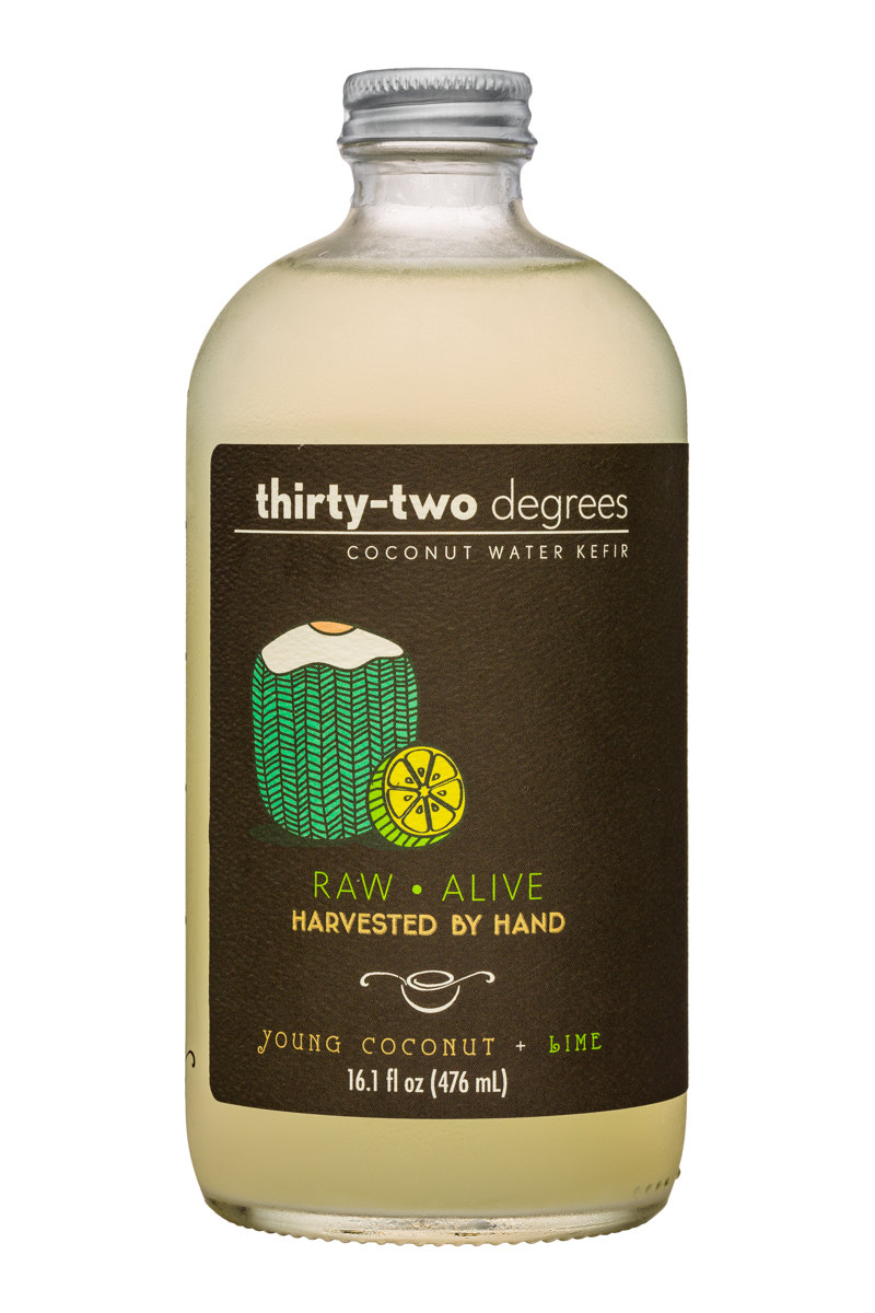 Thirty-Two Degrees: ThirtyTwoDegrees-16oz-CoconutWaterKefir-YoungLime-Front