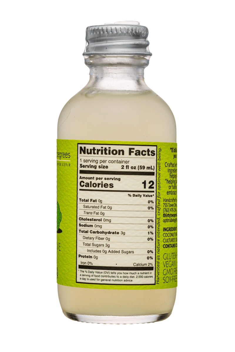 Thirty-Two Degrees: ThirtyTwoDegrees-2oz-CoconutWaterKefir-Lime-Facts