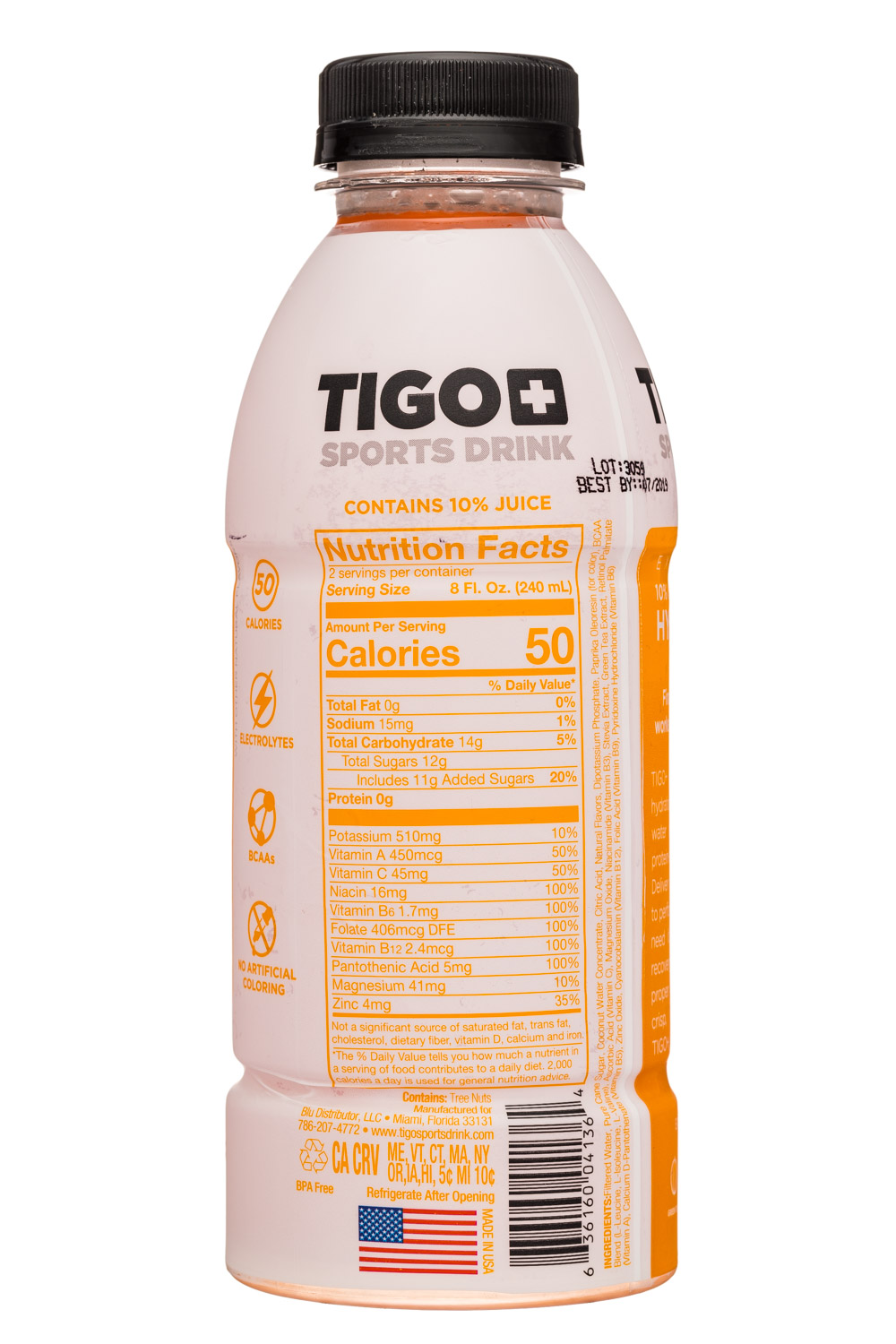 Tigo: Tigo-17oz-SportsDrink-OrangeTangerine-Facts