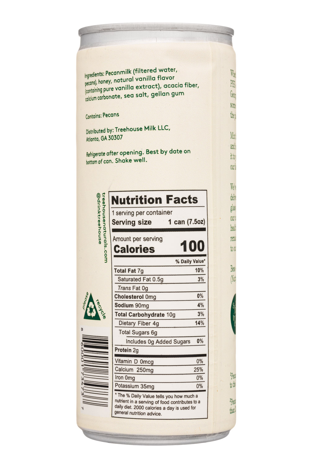 Treehouse Naturals: TreehouseNaturals-7oz-2023-Pecanmilk-Original-Facts