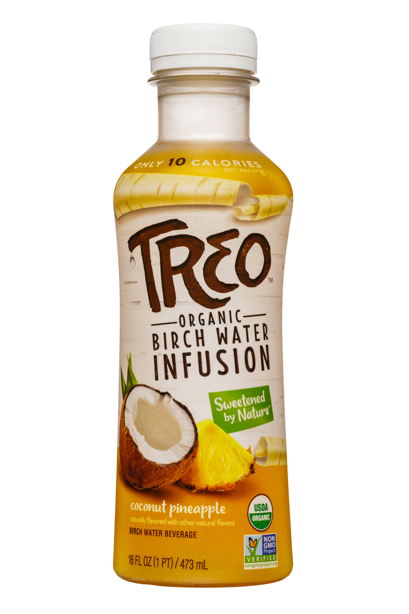 Treo Organic Birch Water Infusion: Treo-BirchWater-16oz-CoconutPineapple-Front