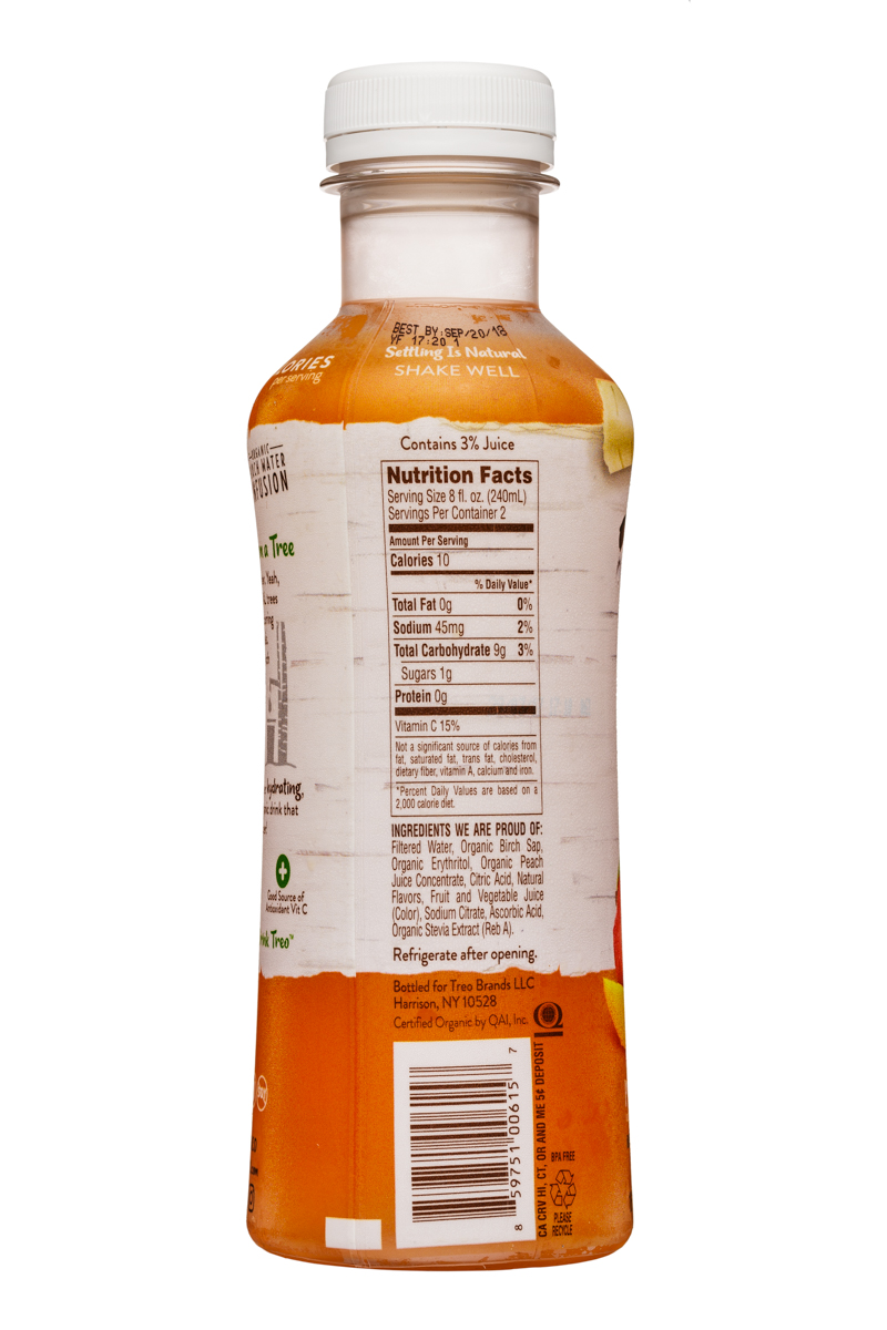 Treo Organic Birch Water Infusion: Treo-BirchWater-16oz-PeachMango-Facts