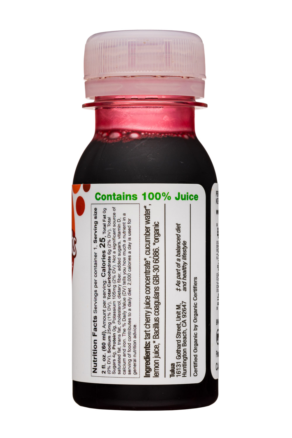 Tulua Shots: Tulua-2oz-2020-ProbioticShot-TartCherryCucumber-Facts