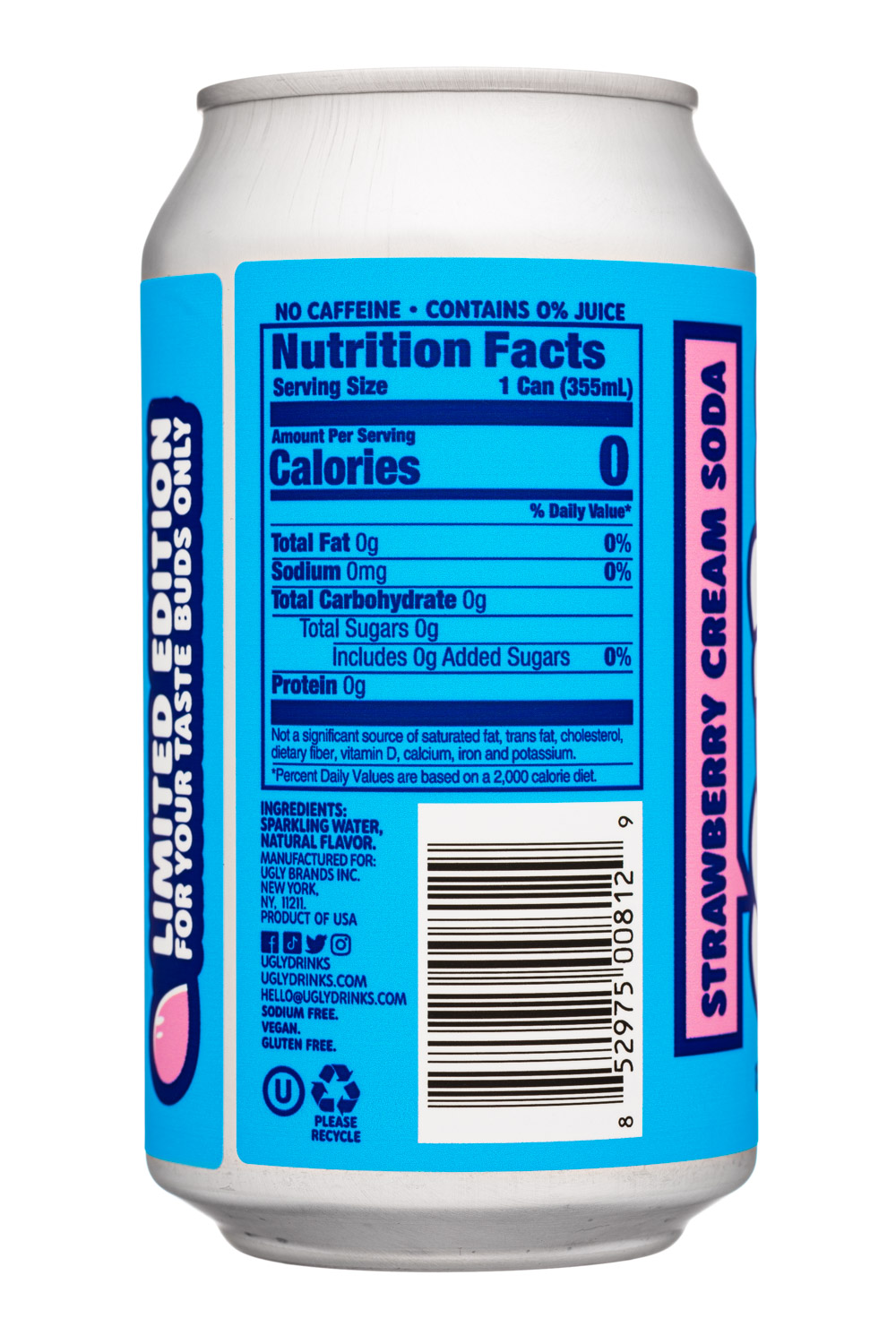 Ugly Drinks: Ugly-12oz-2021-StrawbCreamSoda-Facts