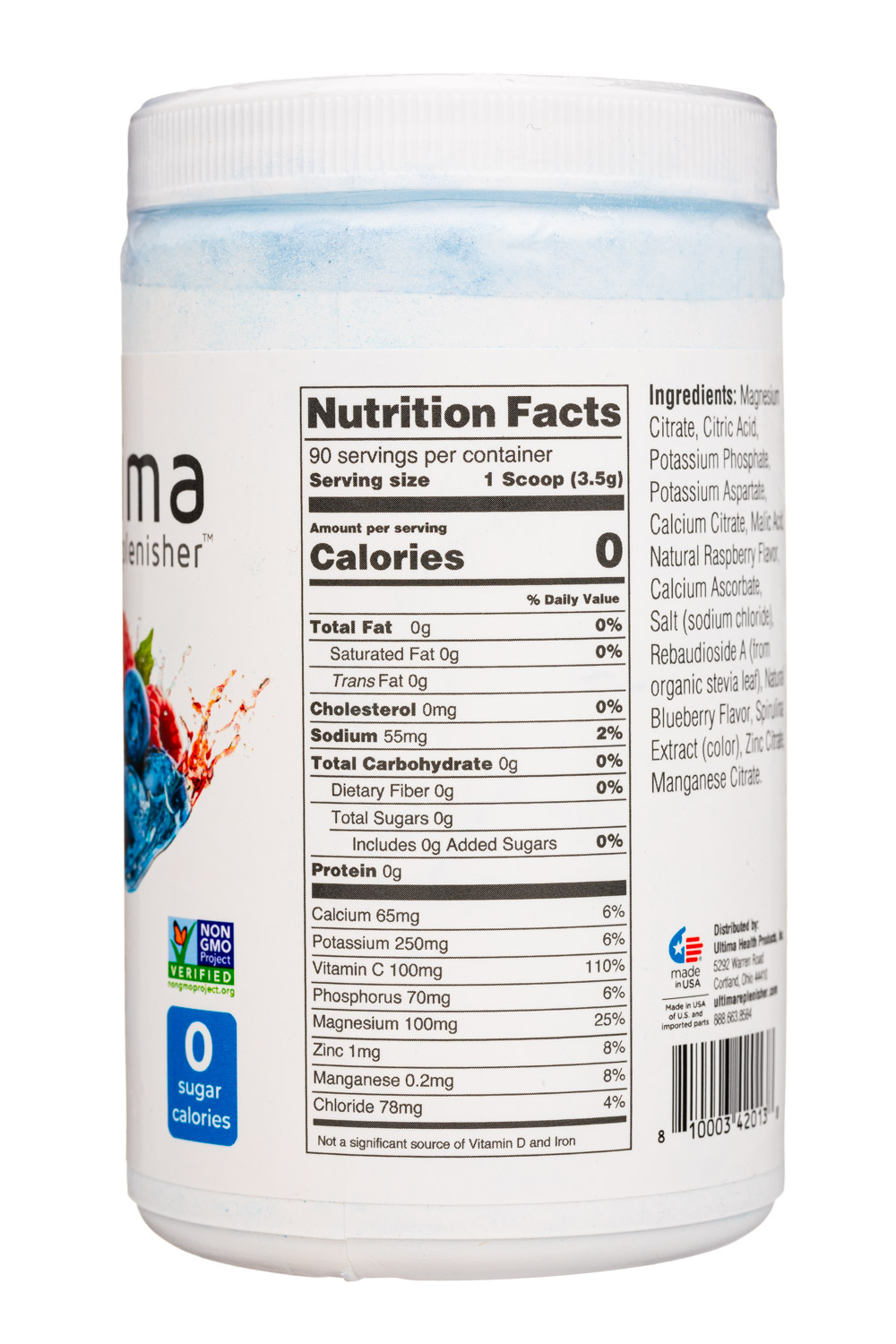 Ultima Replenisher: Ultima-11oz-2022-Replenisher-Mix-BlueRasp-Facts