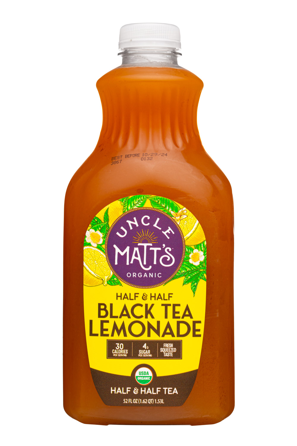 Uncle Matt's: UncleMatts-52oz-2024-BlackTeaLemonade-HalfHalf-Front
