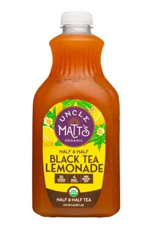 Uncle Matt's: UncleMatts-52oz-2024-BlackTeaLemonade-HalfHalf-Front