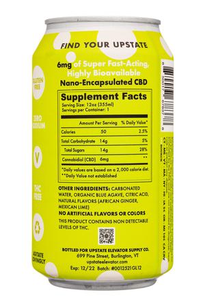 Upstate Elevator Supply Co.: UpstateElevatorSupply-12oz-2022-CBD-Soda-AfricanGingerMexicanLime-Facts