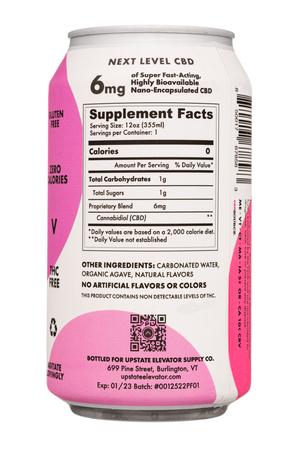 Upstate Elevator Supply Co.: UpstateElevatorSupply-12oz-2022-CBD-SparklingFruitWater-BrazilianPassion-Facts
