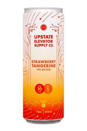 Upstate Elevator Supply Co.: UpstateElevatorSupplyCo-12oz-2025-THCSeltz-StrawbTangerine-Front