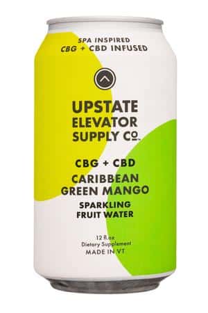 Upstate Elevator Supply Co.: UpstateElevatorSupply-12oz-2022-CBD-SparklingFruitWater-CaribbeanGreenMango-Front