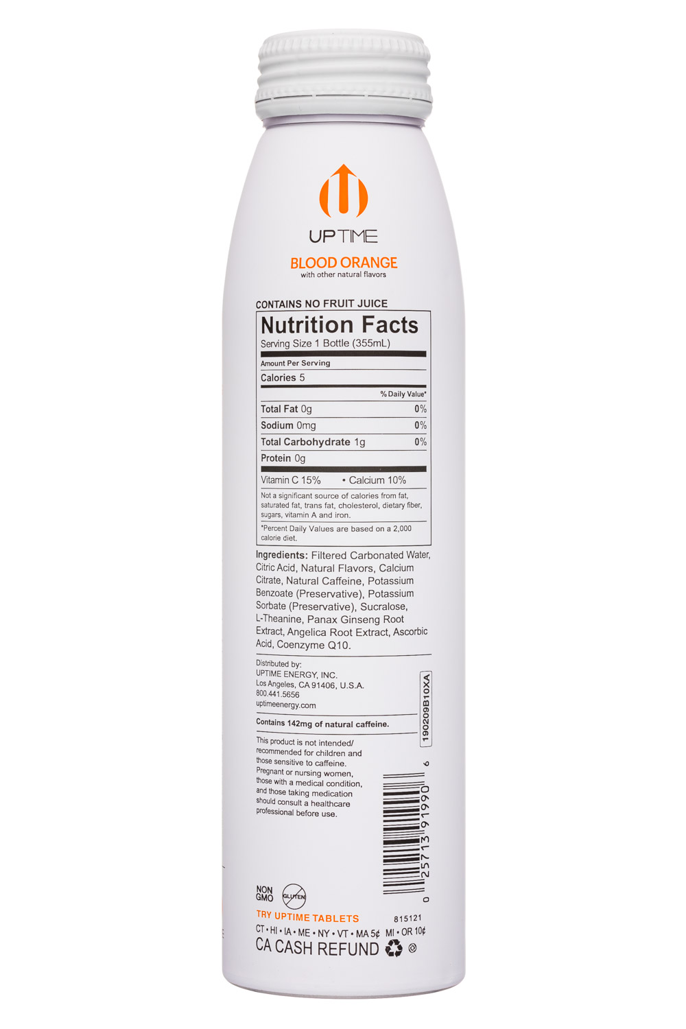 Uptime Energy: Uptime-12oz-BloodOrange-SugarFree-Facts