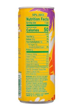 V8 +Energy: V8-8oz-2025-Energy-PassionfruitOrangeGuava-Facts