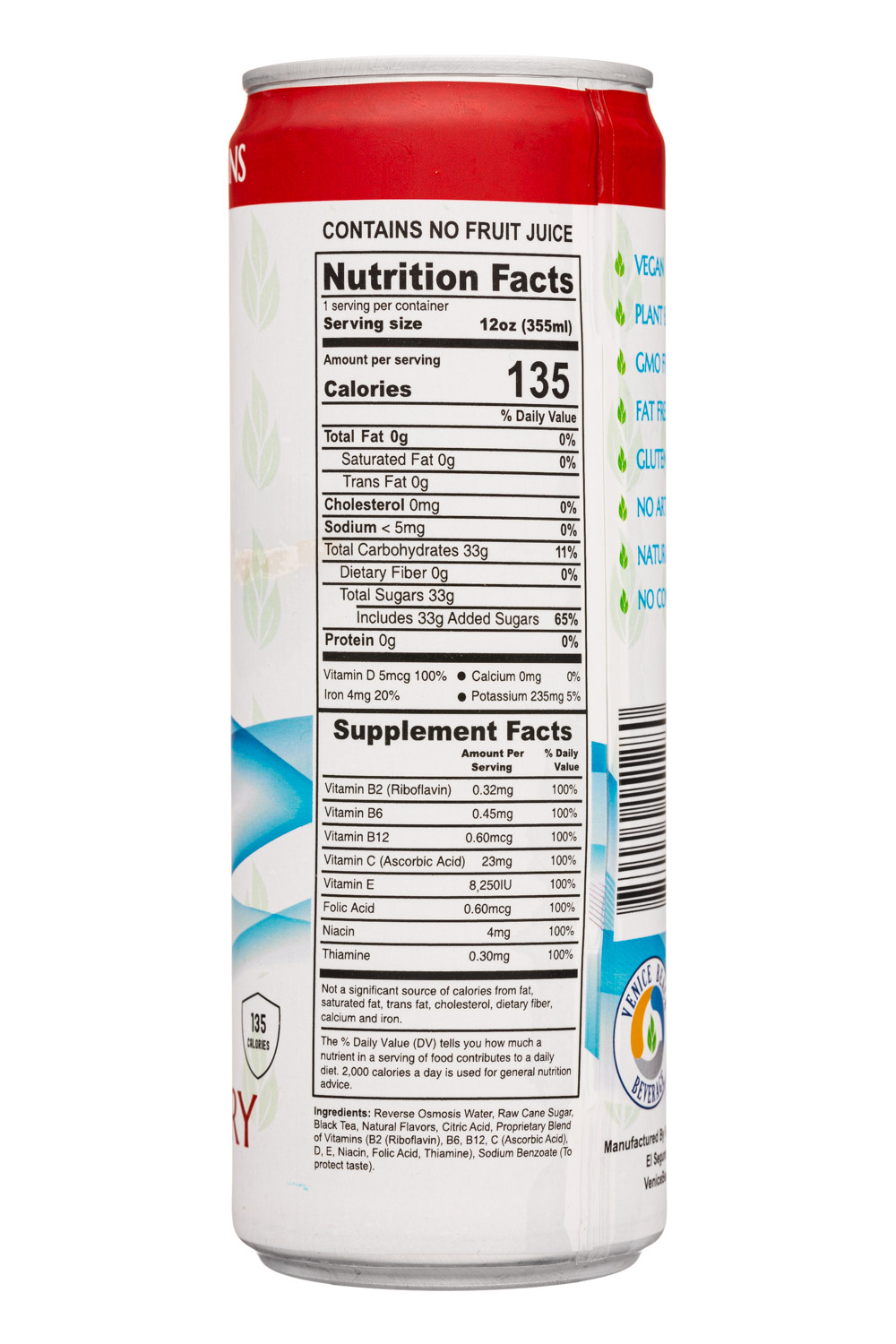 Venice Beach Beverage: VeniceBeachBeverage-12oz-2023-IcedTea-BlackCherry-Facts