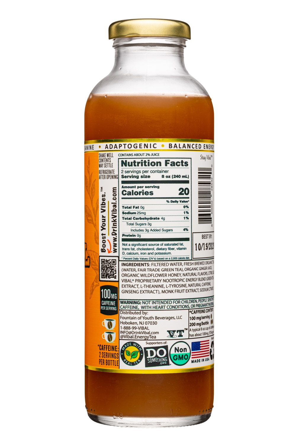 Vibal Energy Tea: Vibal-16oz-2023-EnergyTea-SpicyGinger-Facts