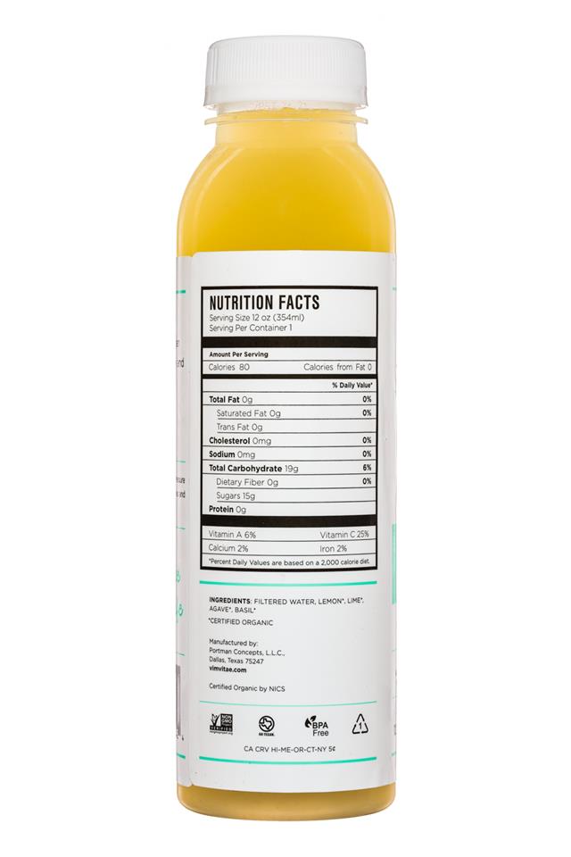 Vim Vitae: VimVitae-Limeades-12oz-BasilAgave-Facts