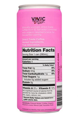 Vivic: Vivic-10oz-2020-SparklingCoffee-Rasp-Facts